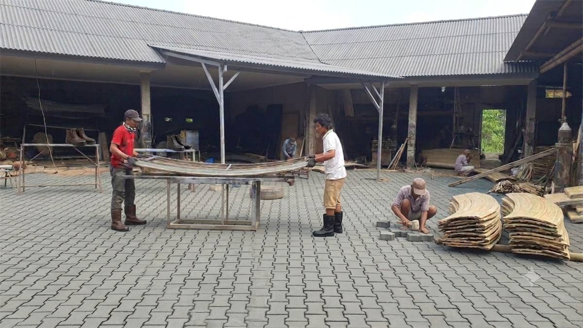 Kiwari engineering workshop where technicians precision-mill architectural grade bamboo products